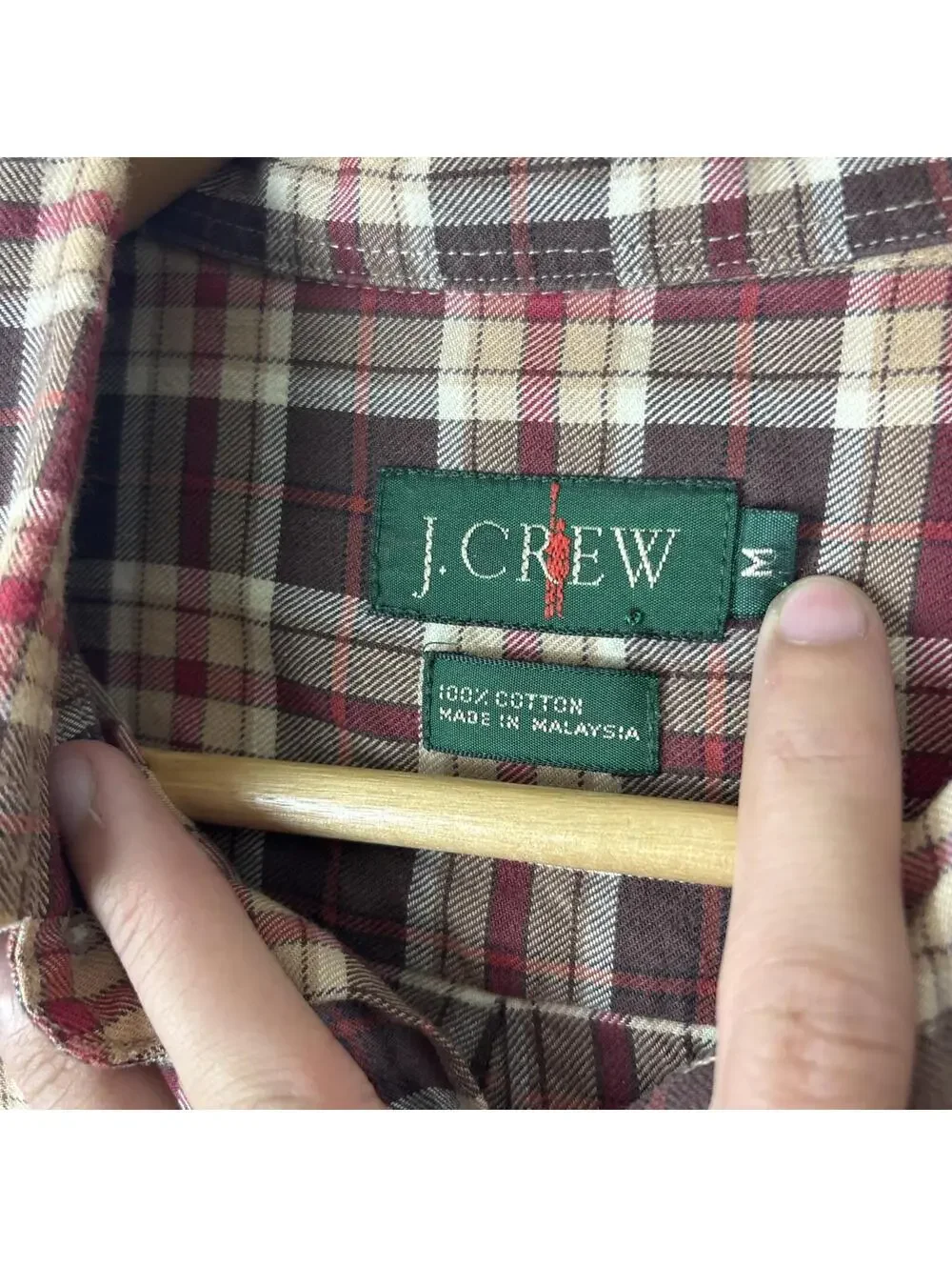 Vintage J Crew Oarsman Long Sleeve Shirt Mens M Red Plaid Lightweight Flannel
